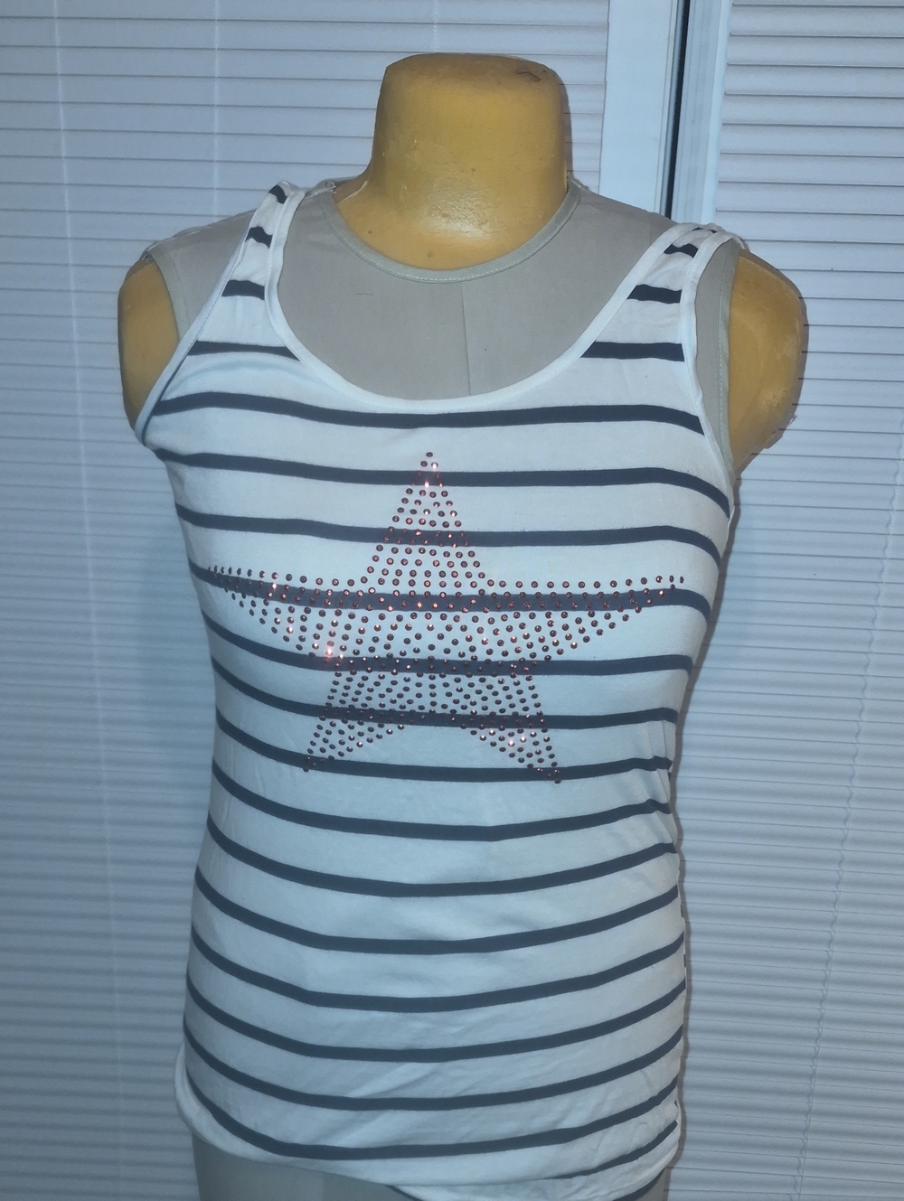 Wet Seal White Tank with Navy Stripes and Studded Star
